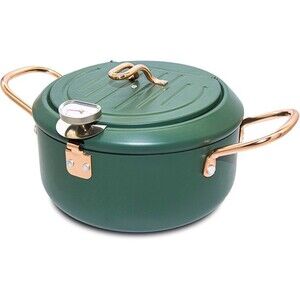 RanRanStore Tempura Deep Fryer Pot w/ Thermometer Locking Lid Rack Green